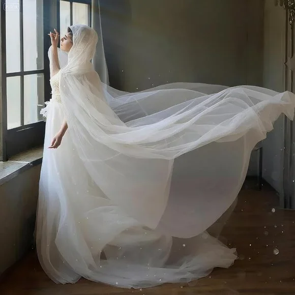 Halloween Lace Cape Full Length Hooded Cloak Gothic Witch Sheer Cape for Cosplay - Picture 3 of 6